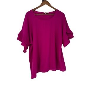 Umgee Lagenlook Hot Pink Purple Blouse Flutter Sleeve Ruffles Career Soft Plus‎